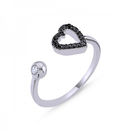 Inel reglabil argint 925 rodiat cu inimioara si zirconii negre - Be in Love ITU0098 [0]